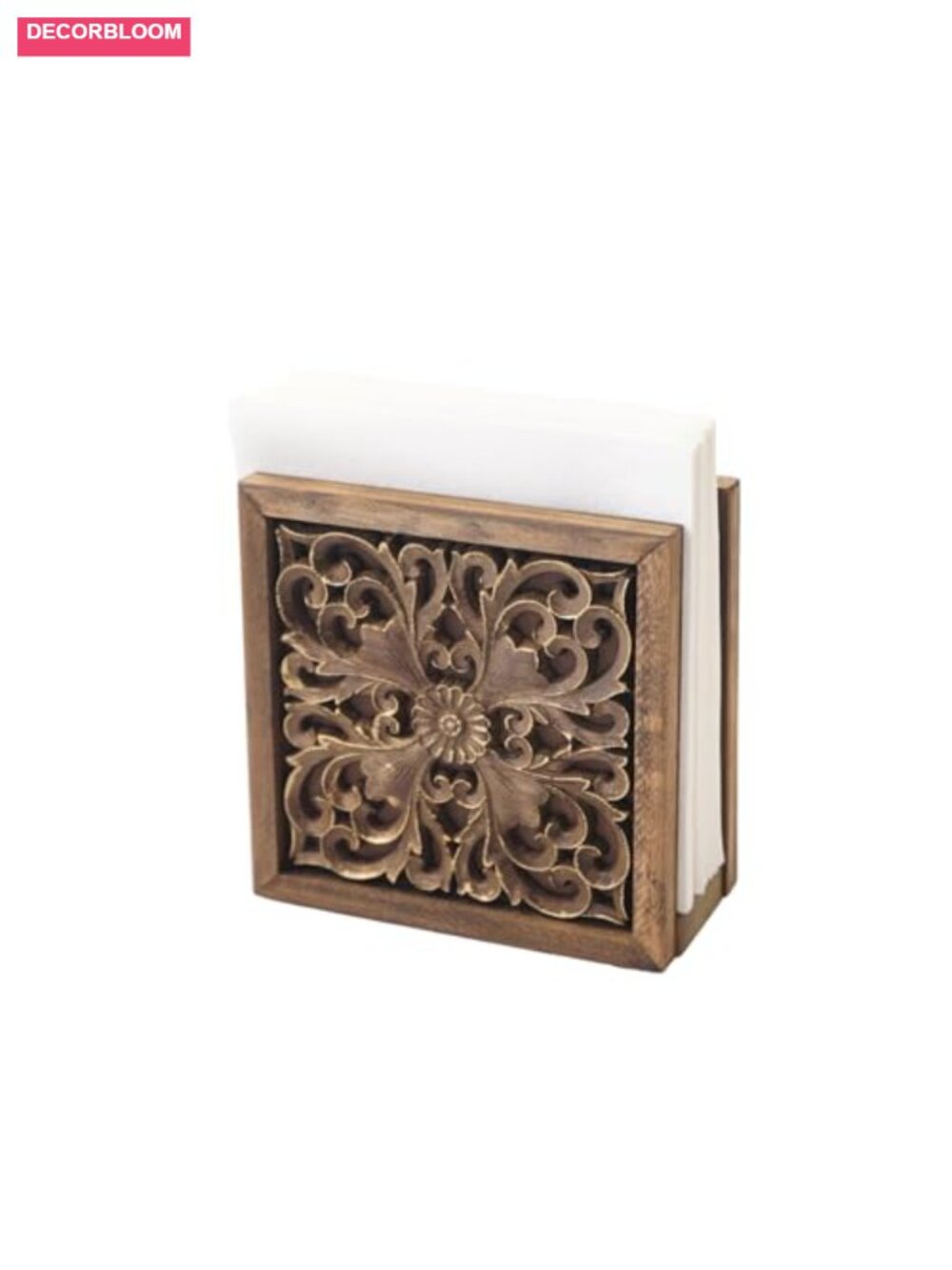 Carved Wood Napkin Holder Freestanding Vintage Tissue Dispenser
